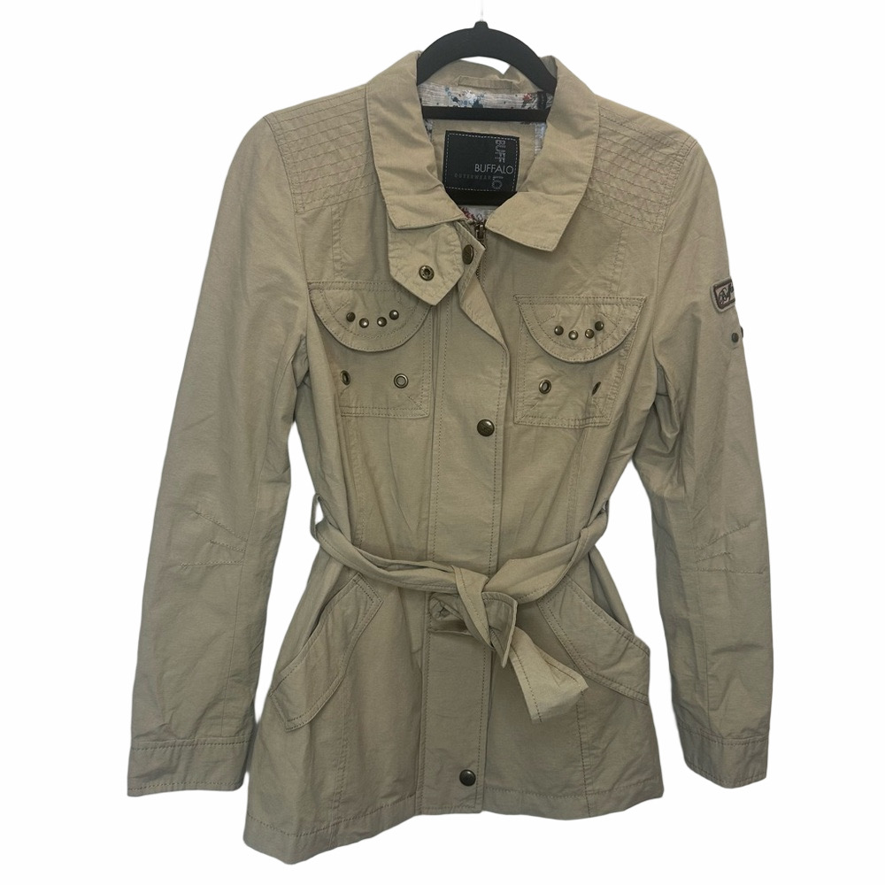 BUFFALO David Bitton Beige Studded Pea Coat Size Small